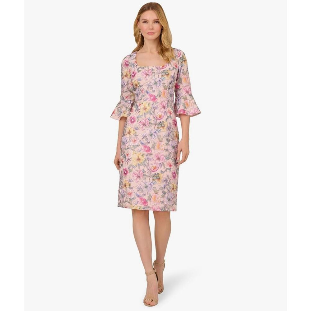 Adrianna Papell Floral Embroidered Mesh Sheath Dress Blush Pink Size 8 NWT - Picture 12 of 12